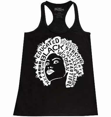 £15.81 • Buy Brown Skin Girl Afro Word Cloud Wht Racerback Tank Top Black History Tee