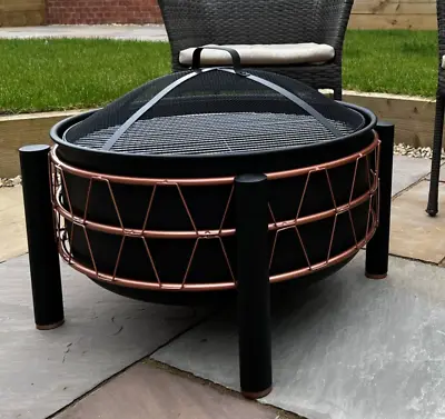 Large Garden Fire Pit Outdoor BBQ Grill Patio Solid Steel Bowl Log Burner Heater • £99.99