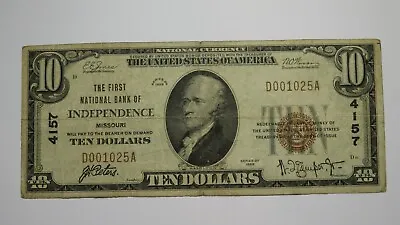 $10 1929 Independence Missouri MO National Currency Bank Note Bill Ch. #4157 VF • $284.99