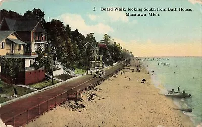 Board Walk Looking South From Bath House Macatawa Michigan MI - 1916 VTG PC • $12.59