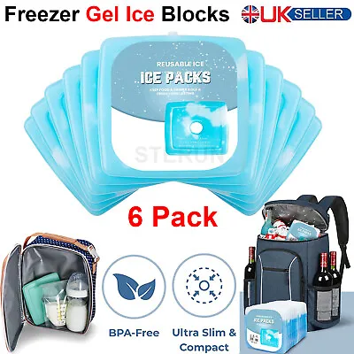 6X Reusable Slim Ice Pack For Cool Lunch Box Freezer Blocks Cooler Long Lasting • £8.99