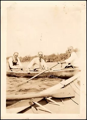 Men In Row Boat On Water Boat Oars Vintage Photograph • $9.99