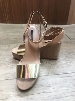 £4.99 • Buy Zara Gold Platform Wedge Sandals Size 40