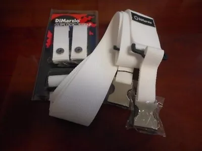 $27.99 • Buy NEW DiMarzio ClipLock Quick Release 2  Guitar Strap, Metal Clips - WHITE NYLON