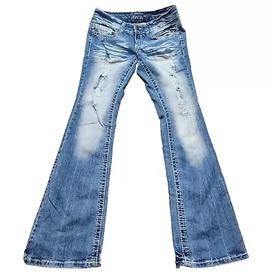 Vanity Jeans Lasies 27x33 Blue Denim  Sasha Bootcut Embroidered Distressed • $20