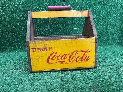 Vintage Coca Cola Drink Six Pack Bottle Soda Pop Wood Crate Yellow Red See Photo • $84.96