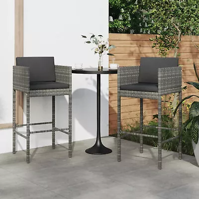 Bar Stools With Cushions 2 Pcs Grey Poly Rattan D0Z8 • £304.99