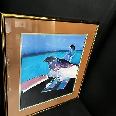 Veloy Vigil Painted Hawk  Pajarito Framed Matted 20x22 Native American Artist • $47.49