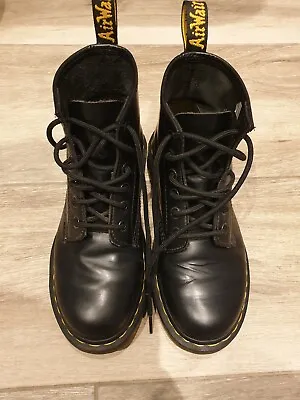 Dr Martens 101 6 Eye Yellow Stitch Black Leather Boots Size 5 • £75
