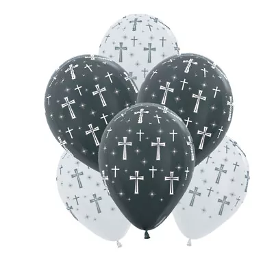 Baptism Party Supplies Holy Cross Graphite And Pear White Latex Balloons 6 Pack • $6.99