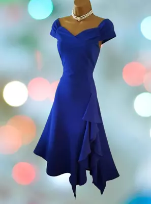 Stunning Jolie Joi  Midi Dress  In Royal Blue Decorative Sash Belted Uk 16 Vgc • £26.99