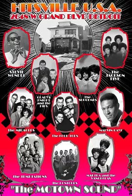 HITSVILLE U.S.A. MOTOWN TRIBUTE POSTER By Grande Ballroom Artist Carl Lundgren • $15