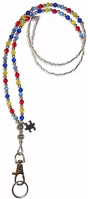 Autism Awareness Fashion Women's Beaded Lanyard Break Away Magnetic Clasp 34 In. • $13.99