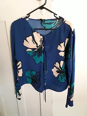 $9.99 • Buy Mango Royal Blue Floral Top - Size M [Also Suit Size 12]