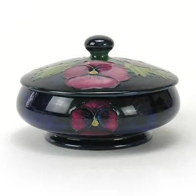 Moorcroft Pottery Covered Jar Cobalt Pansy Design English Ceramics • $125
