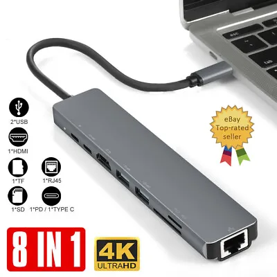 $33.99 • Buy 8 In 1 USB C HUB Type-C Multi USB Port 4K HDMI Adapter Dock RJ45 Ethernet USB-C