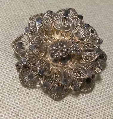 Vintage Flower Brooch Filigree Cannetille Layered Floral Pin Art Nouveau • $39.95