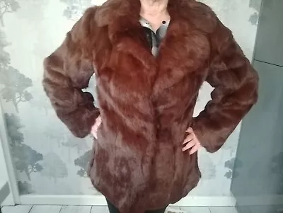 Ladies Lovely Soft Real Brown Coney Rabbit Fur Coat Bust 38  Length 27  UK 10 • $55.95