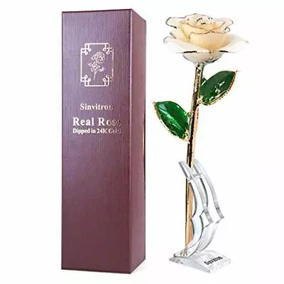 Gold Dipped Rose Sinvitron Long Stem 24k Gold Dipped Real  Assorted Colors  • $60.92
