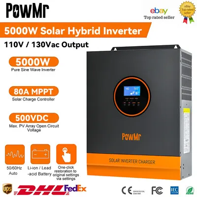 PowMr 5000W Solar Hybrid Inverter 48V DC To 110V AC 80A MPPT Controller PV 500V • $79.90