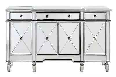 Powell Furniture Silver 3 Drawers 4 Door Mirrored Console Cabinet Buffet 233-695 • $980.79
