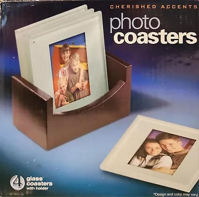 Glass Photo Coasters Set Of 4 With Wooden Holder - Cherished Accents  • $12.99