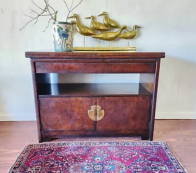 Thomasville Burl Chinoiserie Fold Out Bar-Server-Vintage Campaign Asian Buffet • $849