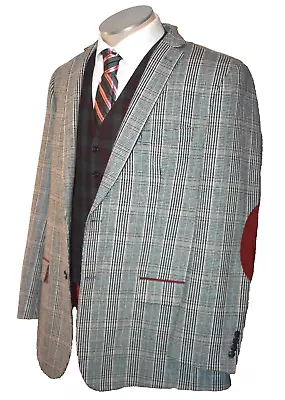 $49.99 • Buy LINEA UOMO Mens Sport Coat GRAY BLUE RED BLACK PLAID RED SUEDE ELBOW 48L 48 E58