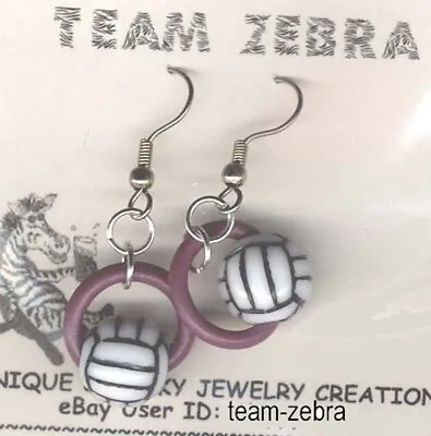 Funky VOLLEYBALL BEAD EARRINGS-Referee Team Coach Novelty Costume Jewelry-PURPLE • $5.99