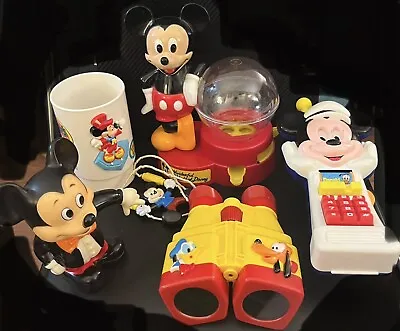 Vintage 70s-90s Walt Disney Mickey Mouse Toy Lot Gumball Machine Phone Cup Bank • £19.95