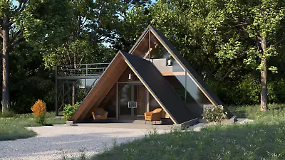 A-Frame Cabin House Plan 3D Images DWG CAD File And PDF For Blueprint Plans • £50.45