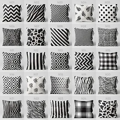 Black & White Geometric Soft Cushion Covers | Double Sided | Multi Size Options • £11.38