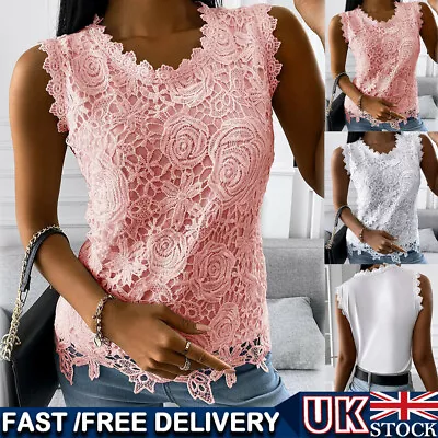 £12.99 • Buy UK Womens Lace Sleeveless Tops Vest Ladies Summer Casual Tank Tee Blouse T-shirt