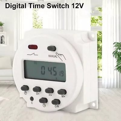 DC 12V 16A LCD Digital Timer Switch Electronic Power Programmable Time Relay UK • £7.23