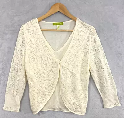 Sigrid Olsen Linen Blend Sweater Large Twist Front Ivory Cream Knit Lightweight • $21.44