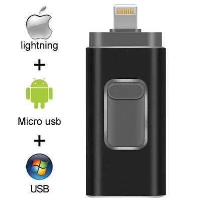 3 IN 1 USB Flash Drive Disk Storage Memory Stick For IPhone 6 7 8 Plus X IPad PC • £13.55
