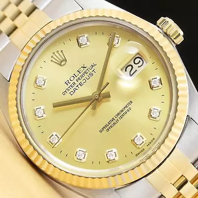 Rolex Mens Datejust 16013 Champagne Diamond Dial 18k Yellow Gold & Steel Watch • $10627.25