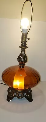 🥳🥳🥳Vintage Lamp Amber Glass Hand Blown EF And EF Industries Hollywood  • $219