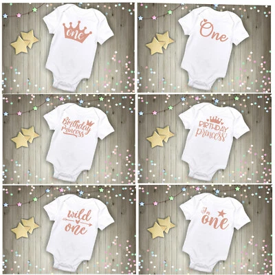 £6.50 • Buy Baby Girls First 1st Birthday Rose Gold Vest T-Shirt Outfit Top Cake Smash Set 