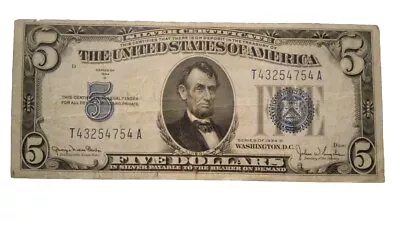 1934 Five Dollar Silver Certificate $5 Bill Blue Seal Note Hand Picked Vg/Fine • $6