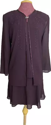 R&M Richards Women's Evening Jacket Dress Layered Beaded Purple Size 16 • $29.99