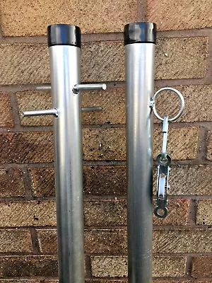 2.4M Galvanised Washing Line Post Clothes Pole Pulley & Cleat Cross Peg U.K Made • £65