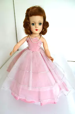 Vintage 1950's Mary Hoyer 14  Hard Plastic In Tagged Pink Gown Red Hair • $175