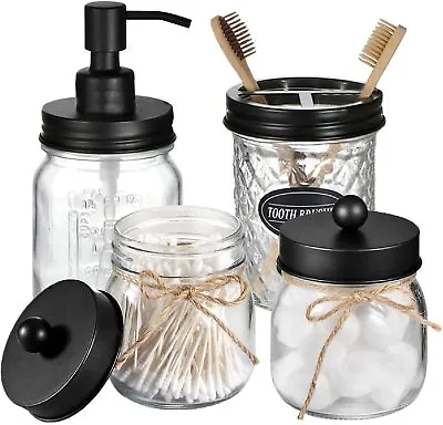 Mason Jar Bathroom Accessories Set Decorative Soap Dispenser & Toothbrush Holder • $23.74