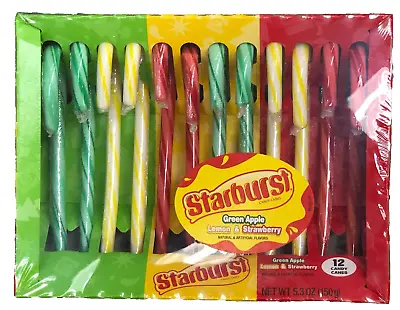 NEW STARBURST 12 CANDY CANES 3 FLAVORS LEMON 5.3 OZ (150g) BOX CHRISTMAS HOLIDAY • £8.67