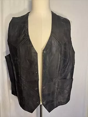 Black Leather Motorcycle Biker Snap Button Vest Men's Size 48 *See Description • $24.99