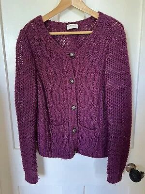 M&S Indigo 10 Dark Magenta Knitted Cardigan Leather Braided Buttons   • £4.99