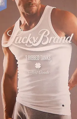 3 Lucky Brand Men's Cotton White Ribbed Tank Top T-shirt Undershirt S M L Xl • $24.90