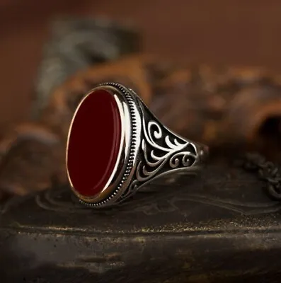 Real Huge Agate Ring Men 925 Sterling Silver Turkish Handmade Mens Jewelry • $55.99