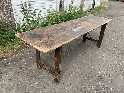 £150 • Buy Vintage Pine Trestle Table, Folding Legs